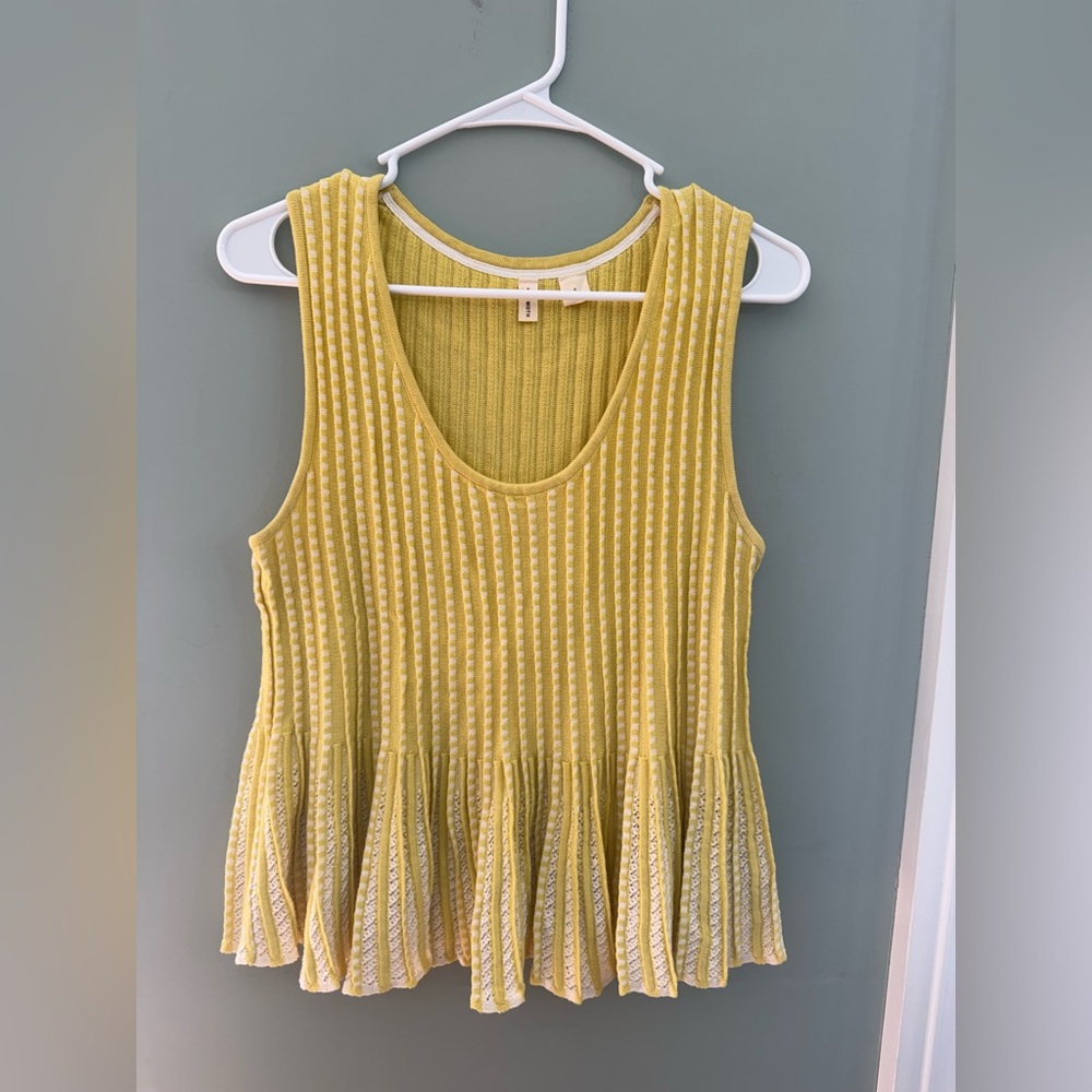 Moth Yellow Ribbed Peplum Tank Top